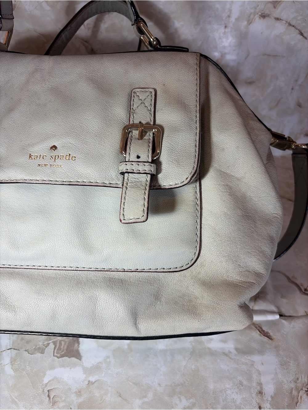 Kate Spade Cobble Hill Leslie Leather Satchel Blue Crossbody Buckle Front - Picture 5 of 6